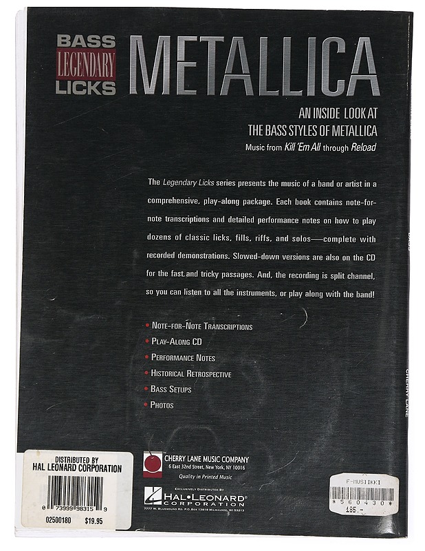 Metallica : an inside look at the bass styles of Metallica - Metallica - Musiikki- ja elokuvakirjat - 10105449101 - 1