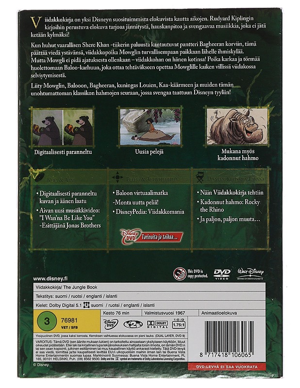 Walt Disney Viidakkokirja - DVD - DVD-elokuvat - 10105449470 - 1