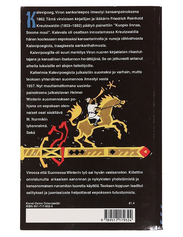 Kalevipoeg : Viron sankarieepos - Kreutzwald, Friedrich Reinhold - Romaanit ja novellit - 10105450310 - 1