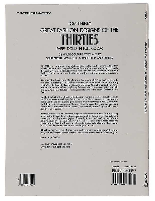 Great Fashion Designs of the Thirties : Paper Dolls in Full Color - Tierney, Tom - Lastenkirjat - 10105450434 - 1