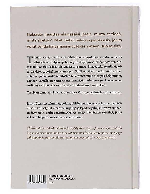 Pura rutiinit atomeiksi : näin saat aikaan muutoksen, joka pysyy - Clear, James - Tietokirjat ja oppaat - 10105450557 - 1