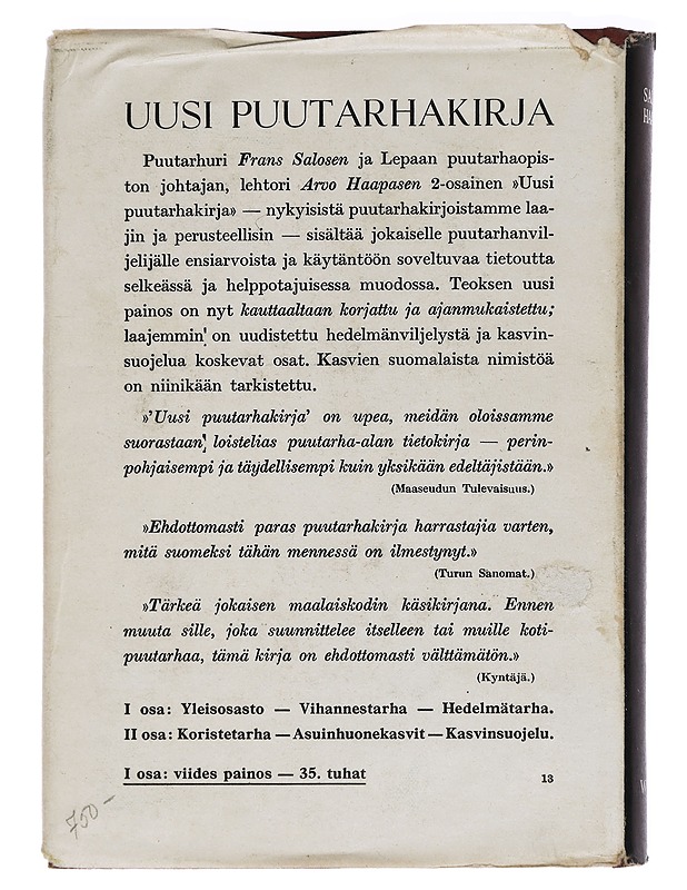 Uusi puutarha kirja 1: yleisosatsto vihannestarha hedelmätarha - Salonen haapanen - Puutarha- ja remontointikirjat - 10105451090 - 1