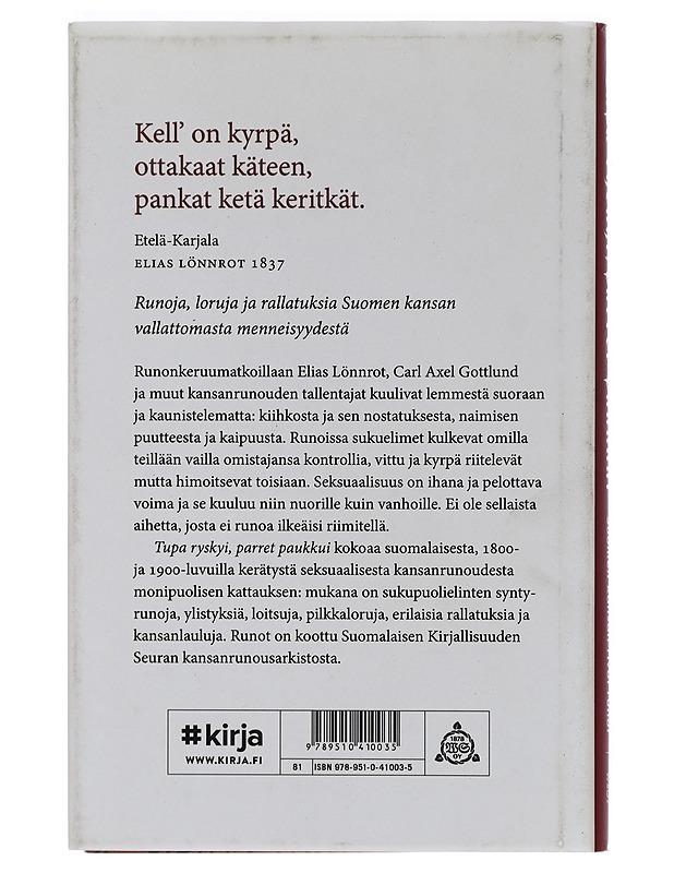 Tupa ryskyi, parret paukkui : Suomen kansan rivot runot - Lampinen, Petra - Runot ja näytelmät - 10105451362 - 1