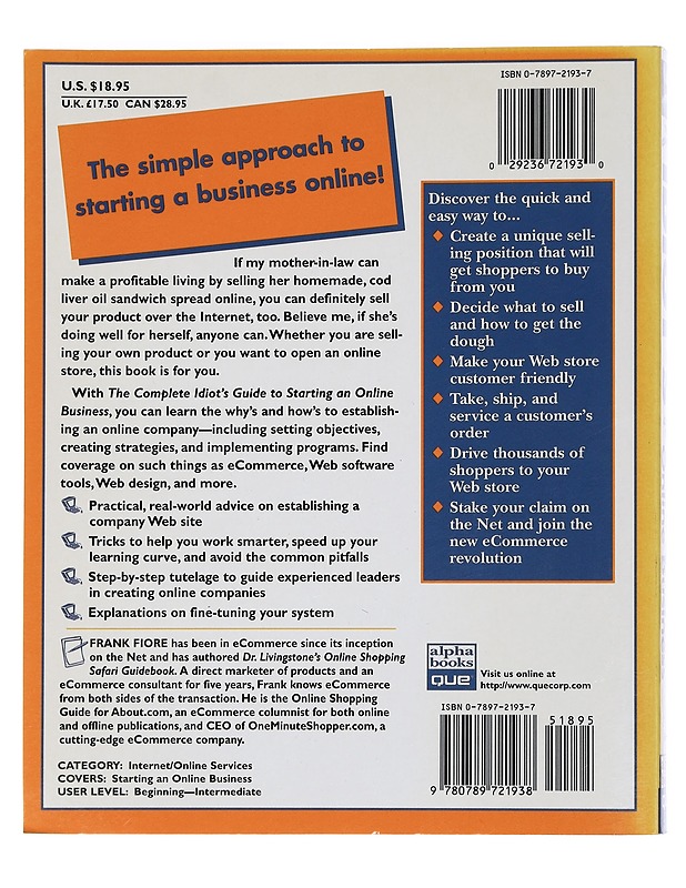 The complete idiot's guide to starting an online business - Frank Fiore - Tietokirjat - 10105452142 - 1