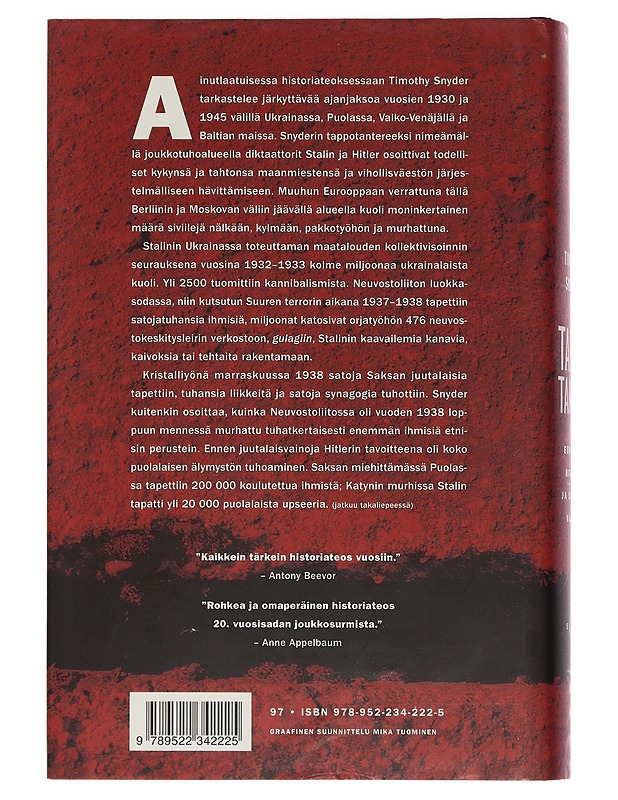 Tappotanner : Eurooppa Hitlerin ja Stalinin välissä - Snyder, Timothy - Tietokirjat ja oppaat - 10105452157 - 1
