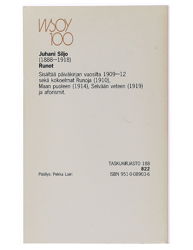 Runot ja aforismit - Juhani Siljo - Runot ja näytelmät - 10105452347 - 1