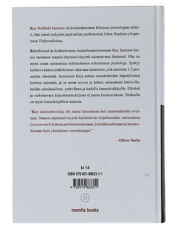 Levoton mieli : maanis-depressiivisen psykologin muistelmat - Jamison, Kay Redfield - Elämäkerrat ja muistelmat - 10105452602 - 1