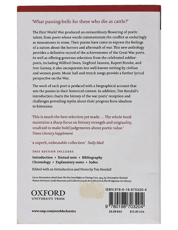 Poetry of the First World War : An Anthology - Tim Kendall - Runot ja näytelmät - 10105452918 - 1