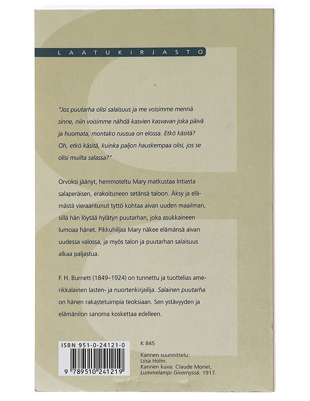 Salainen puutarha - Burnett, Frances Hodgson - Lastenkirjat - 10105453100 - 1