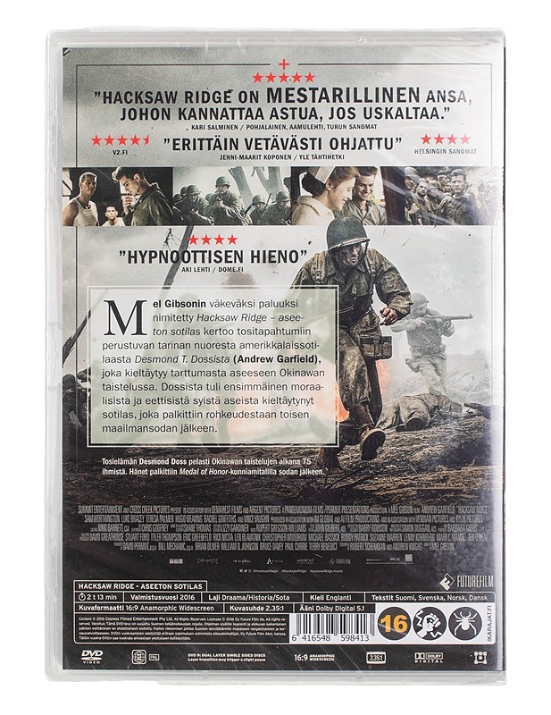 Hacksaw Ridge : aseeton sotilas - DVD - DVD-elokuvat - 10105453346 - 1