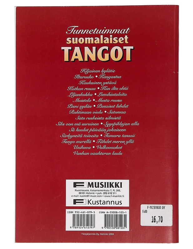 Tunnetuimmat suomalaiset tangot - Musiikki- ja elokuvakirjat - 10105453476 - 1