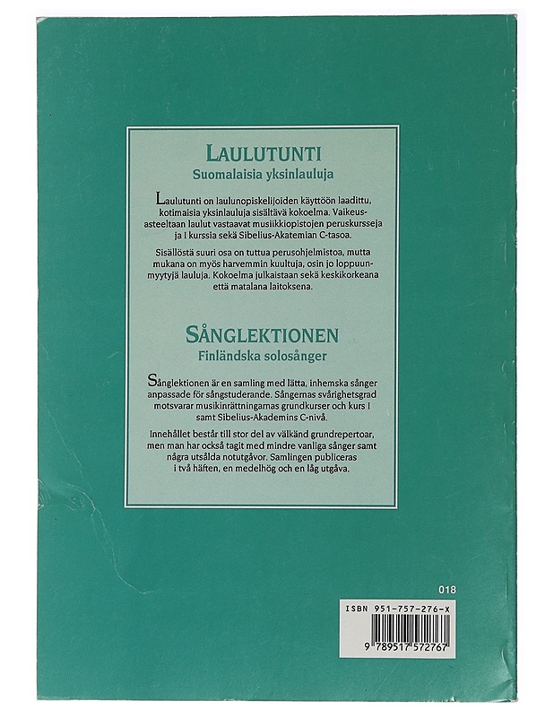 Laulutunti : suomalaisia yksinlauluja : matala = Sånglektionen - Tuloisela, Matti - Musiikki- ja elokuvakirjat - 10105453484 - 1