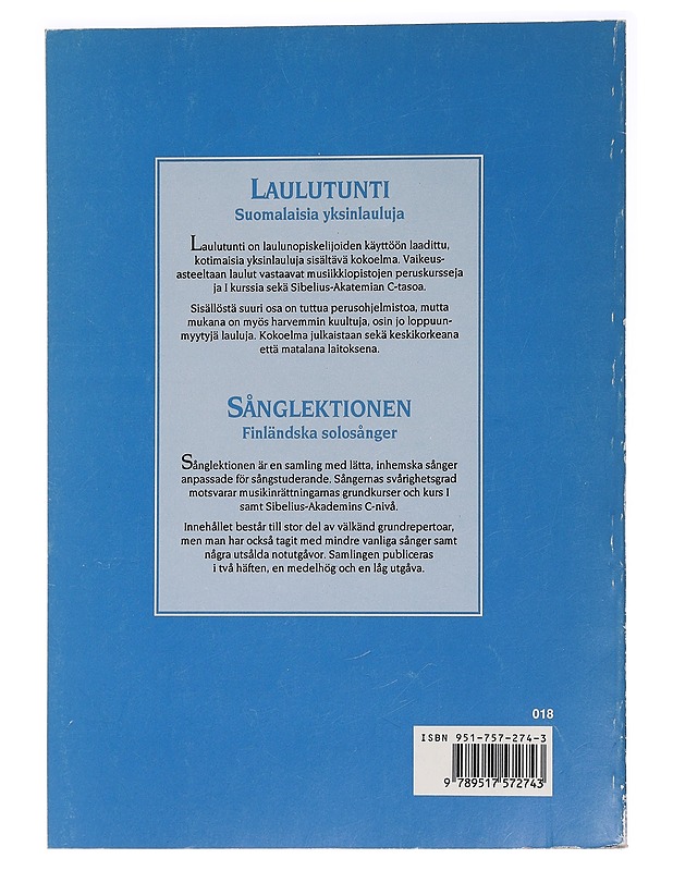 Laulutunti : suomalaisia yksinlauluja : keskikorkea = Sånglektionen - Tuloisela, Matti - Musiikki- ja elokuvakirjat - 10105453496 - 1