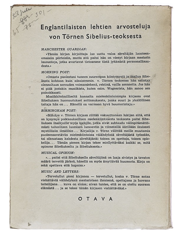 Sibelius - lähikuvia ja keskusteluja - Bengt von Törne - Elämäkerrat ja muistelmat - 10105453822 - 1