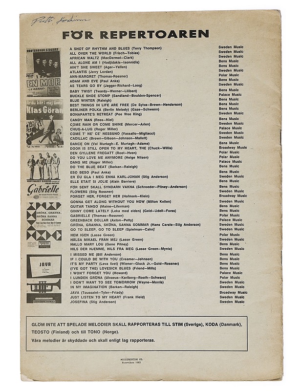 6 nya hootenanny singers melodier - - Musiikki- ja elokuvakirjat - 10105454308 - 1