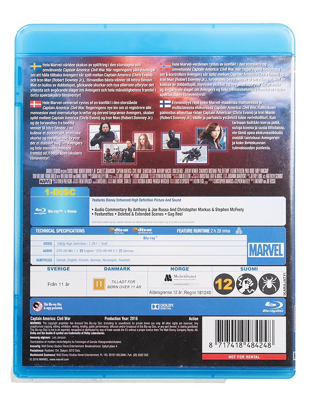 Captain America: Civil war - Blu-Ray - Blu-ray-levyt - 10105454426 - 1