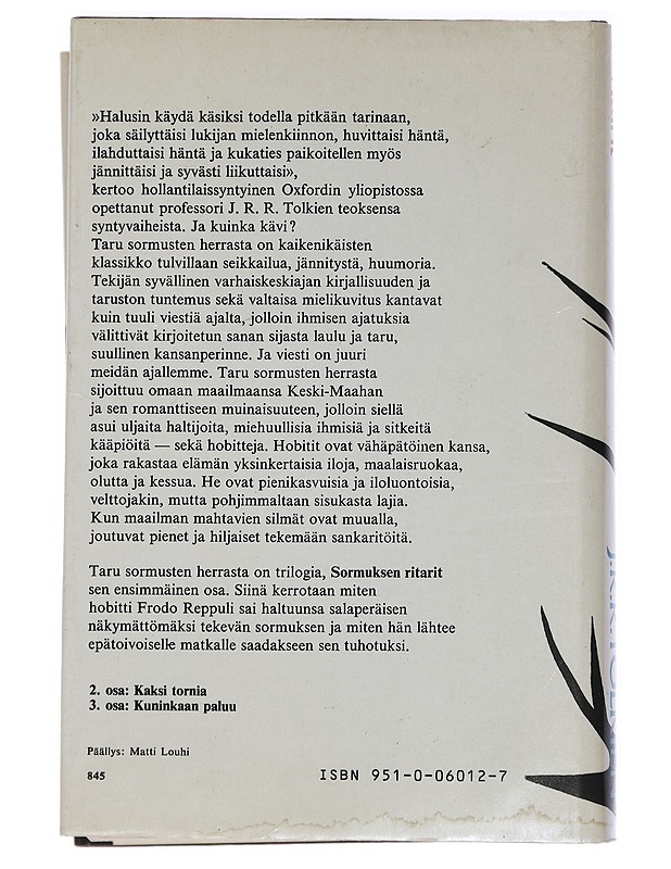 Taru Sormusten Herrasta 1 : Sormuksen ritarit - J.R.R. Tolkien - Fantasia- ja scifi - 10105454852 - 1