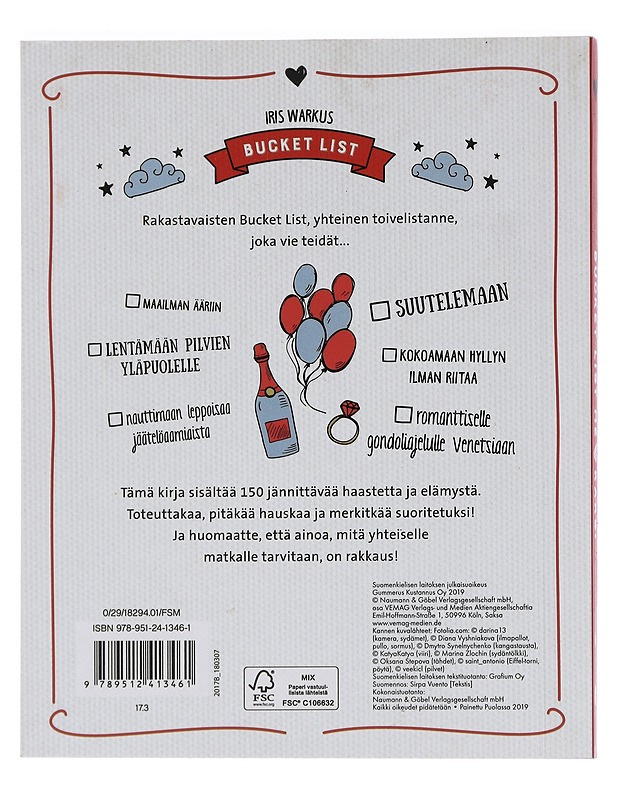 Bucket list - me kaksi : 150 asiaa, jotka rakastavaisten tulee tehdä yhdessä - Vuento, Sirpa - Harrastekirjat - 10105455154 - 1