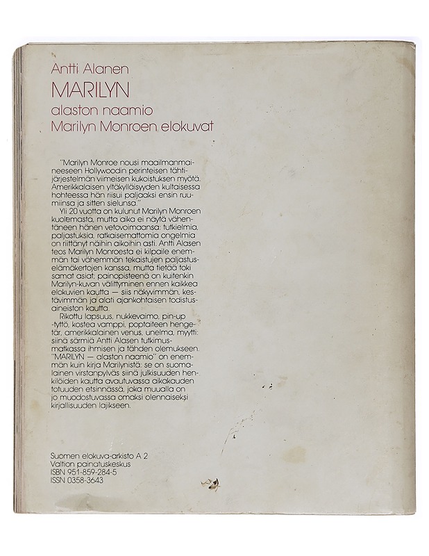 Marilyn: alsaton naamio Marilyn Monroen elokuvat - Antti Alanen - Taide- ja kulttuurikirjat - 10105455361 - 1