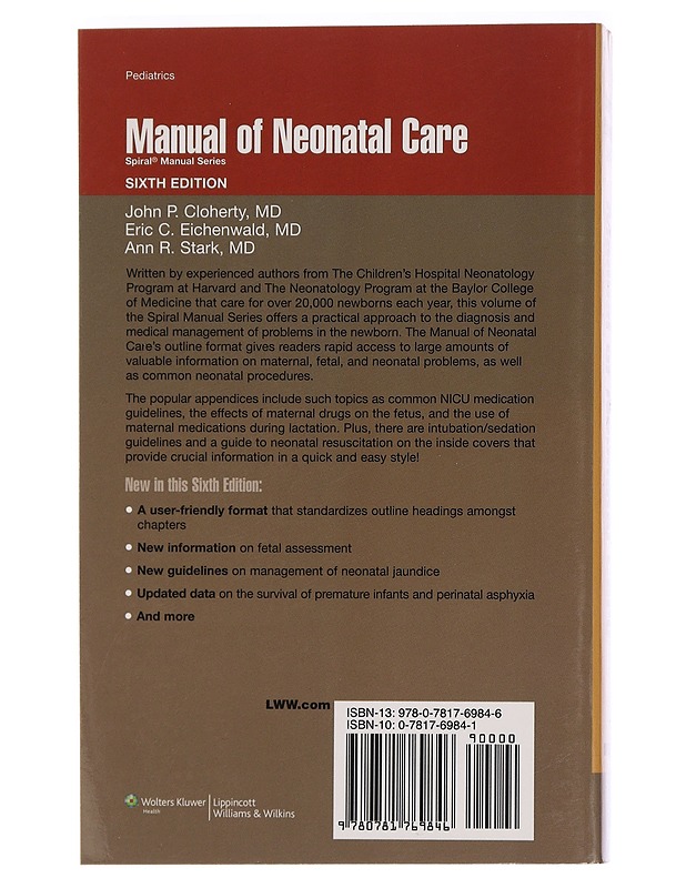Manual of Neonatal Care - Cloherty, John P.; Eichenwald, Eric C., M.D.; Stark, Ann R. - Tietokirjat ja oppaat - 10105456046 - 1