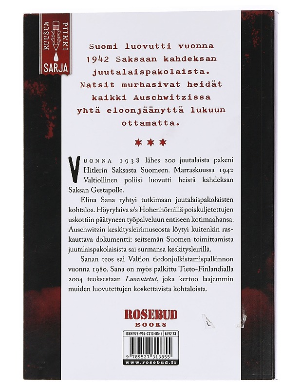 Kuoleman laiva S/S Hohenhörn : juutalaispakolaisten kohtalo Suomessa - Elina Sana - Historiakirjat - 10105456623 - 1