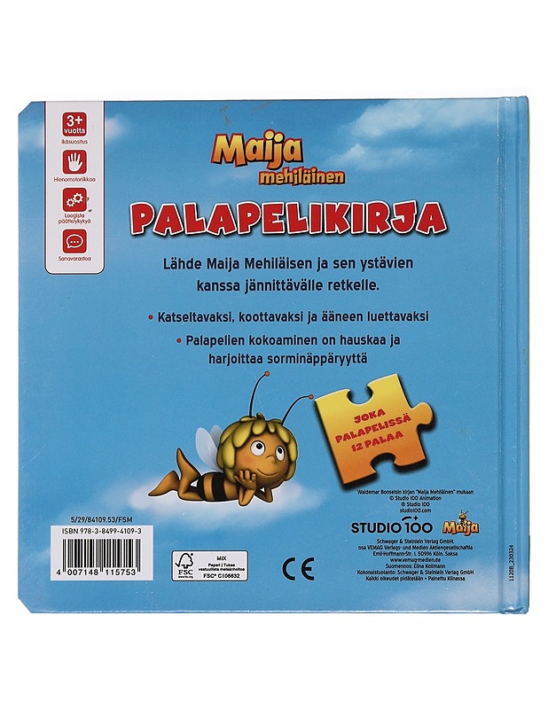 Palapelikirja - Maija mehiläinen -RETKELLÄ , 3+ vuotta - Lastenkirjat - 10105457215 - 1