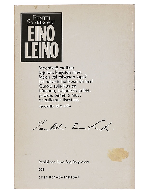 Eino Leino : Legend jo eläessään - Pentti Saarikoski - Elämäkerrat ja muistelmat - 10105457950 - 1