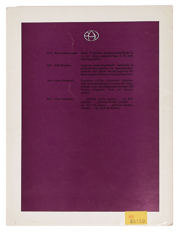Pianoteoksen "Préludes - Études - Poèmes, Opusnumero: op. 32 b- Paavo Heininen - Tietokirjat ja oppaat - 10105458921 - 1