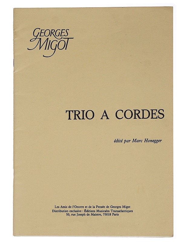 Trio A Cordes - Honegger, Marc - Musiikki- ja elokuvakirjat - 10105459788 - 0