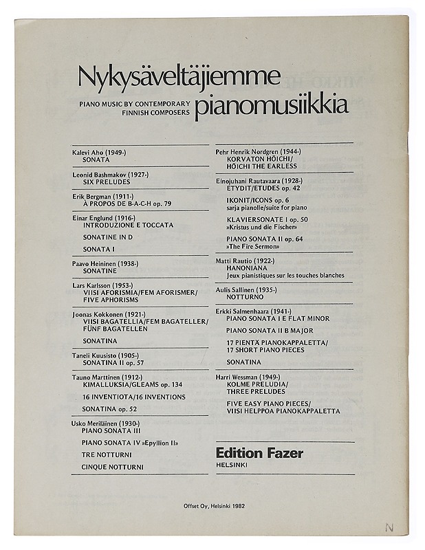 Deductions 1 for Piano - Heiniö Mikko - Musiikki- ja elokuvakirjat - 10105459950 - 1