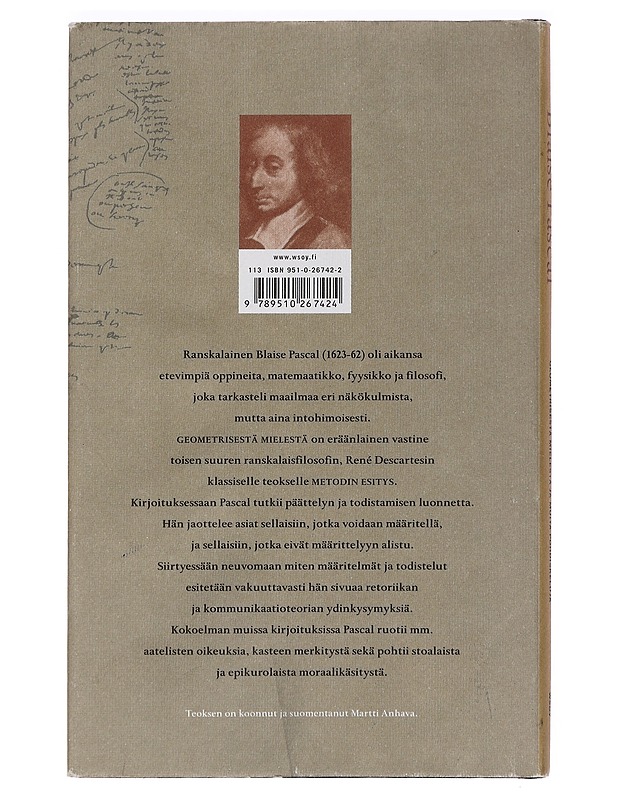 Geometrisesta mielestä ja muita pohdiskeluja - Pascal, Blaise - Harrastekirjat - 10105459991 - 1