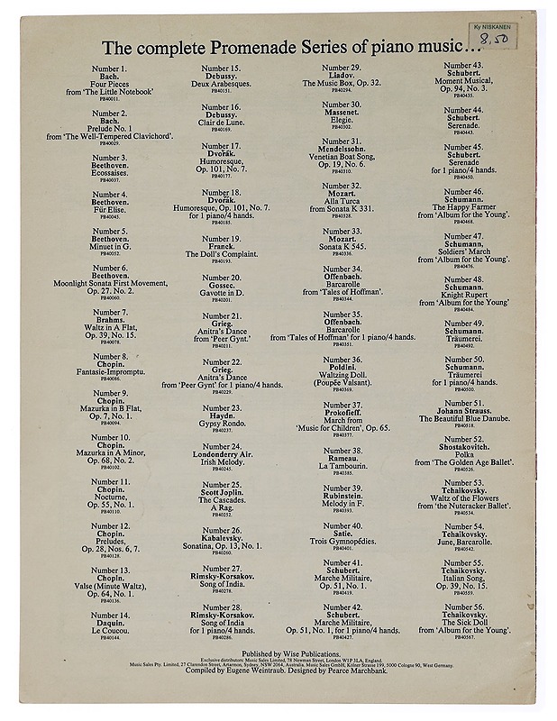 The Promenade Series of Piano Music nro 42 - Musiikki- ja elokuvakirjat - 10105460143 - 1