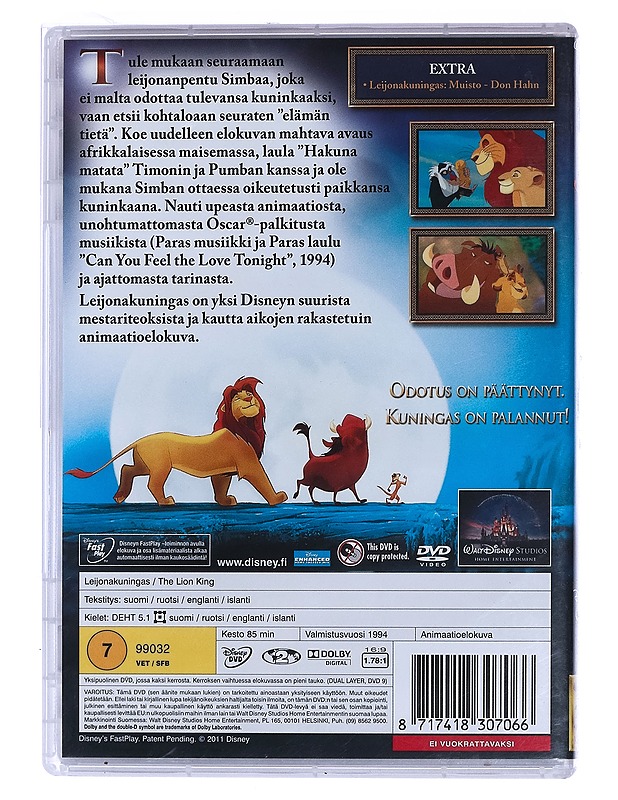Walt Disney Leijonakuningas - DVD - DVD-elokuvat - 10105460676 - 1