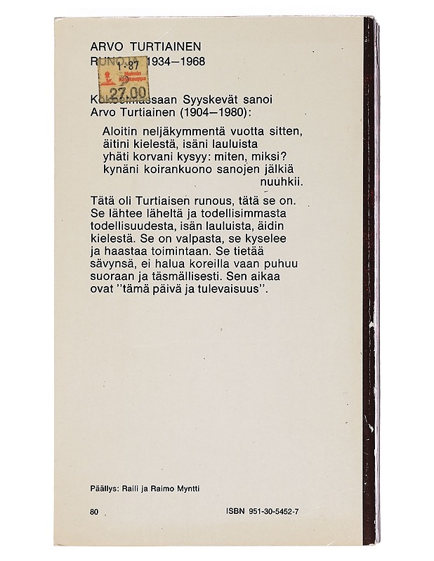 Runoja 1934-1968 - Arvo Turtiainen - Runot ja näytelmät - 10105460862 - 1