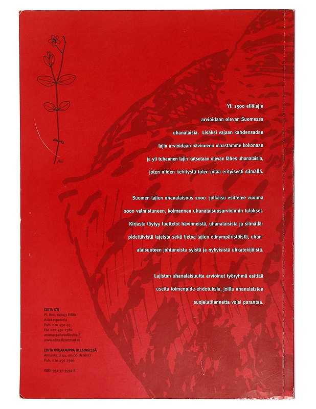 Suomen Lajien Uhanalaisuus 2000 (Uhanalaisten Lajien II Seurantaryhmä) - Tietokirjat ja oppaat - 10105460916 - 1