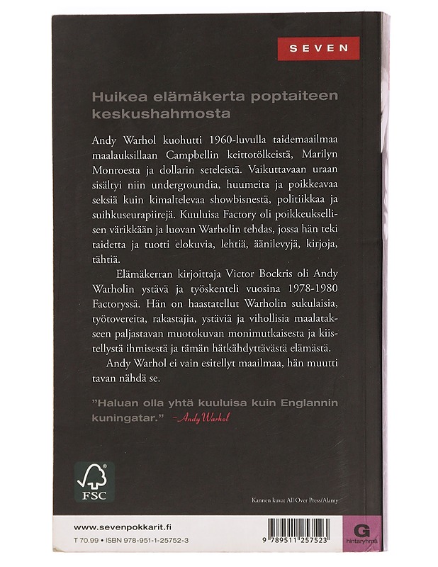 Andy Warhol - Bockris, Victor - Taide- ja kulttuurikirjat - 10105461189 - 1