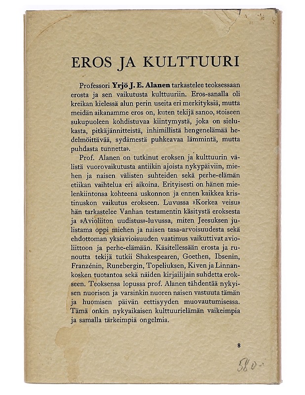 Yrjö J. E. Alanen : Eros ja kulttuuri - Tietokirjat ja oppaat - 10105461393 - 1