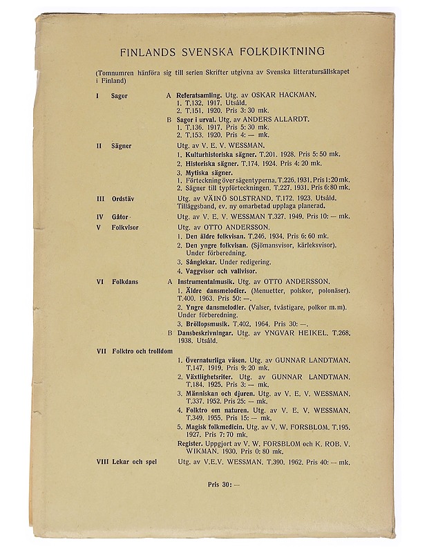 Finlands svenska folkdiktnig - - Musiikki- ja elokuvakirjat - 10105461395 - 1