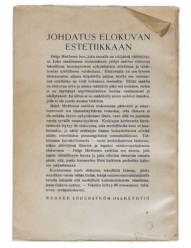 Johdatus elokuvan estetiikkaan - Miettunen, Helge - Harrastekirjat - 10105461505 - 1