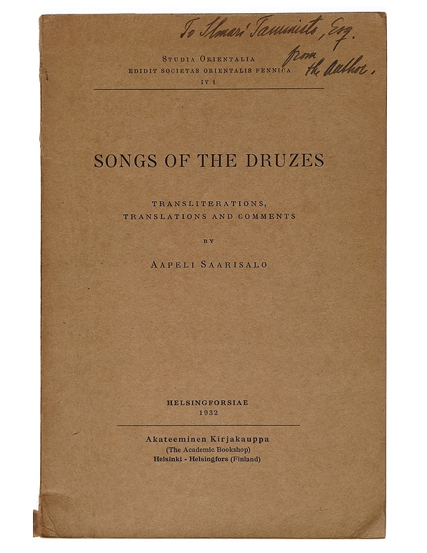 SONGS OF THE DRUZES -  Saarisalo, Aapeli - Historiakirjat - 10105461824 - 0