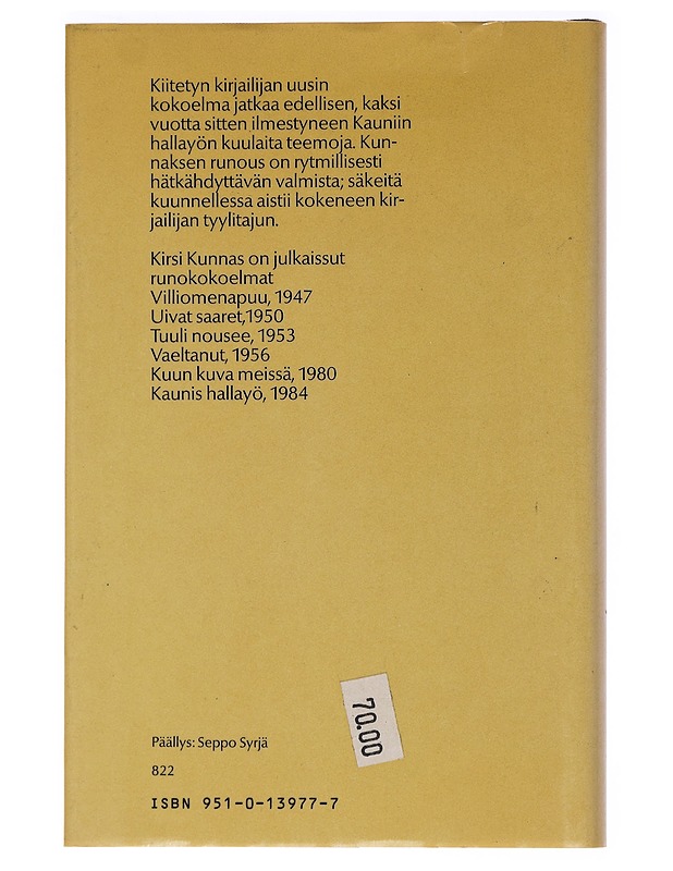 Valoa kaikki kätketty : runoja - Kirsi Kunnas - Kaunokirjallisuus - 10105462359 - 1