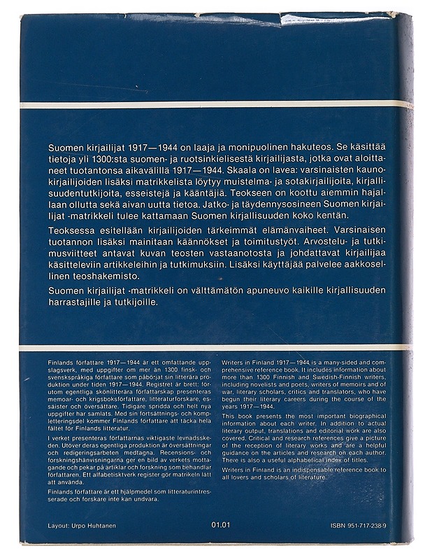 Suomen kirjailijat 1917-1944 : pienoiselämäkerrat : teosbibliografiat : tutkimusviitteet = Finlands författare 1917-1944 : kortbiografier : verkförteckningar : litteraturhänvisning - Elämäkerrat ja muistelmat - 10105463077 - 1
