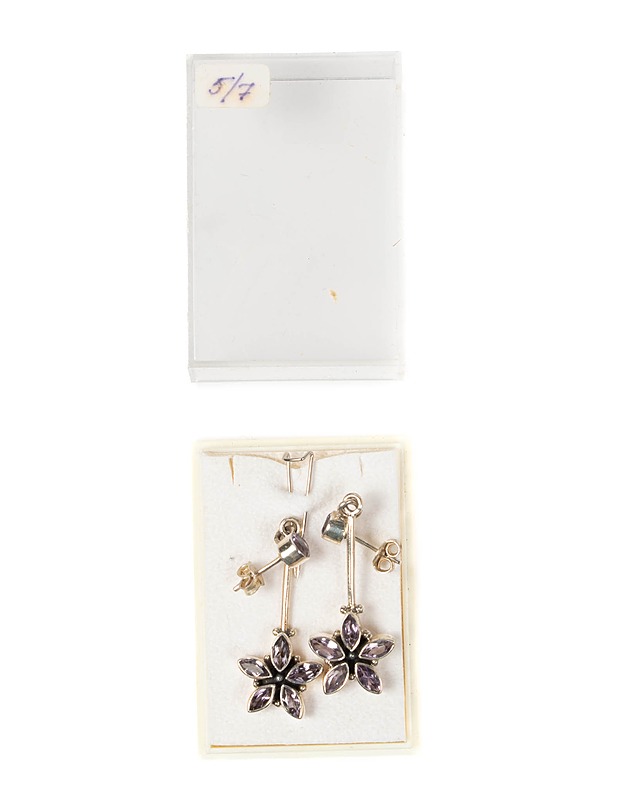 Upeat hopeiset korvakorut liloilla kivillä - Korut - 10105464258 - 0