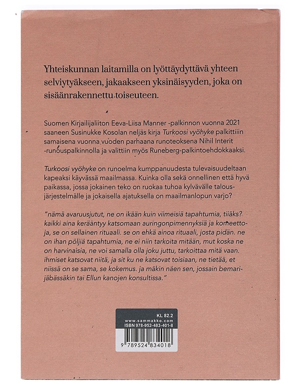 Turkoosi vyöhyke : tutkielma yksinäisyyden väriopista - Kosola, Susinukke - Runot ja näytelmät - 10105464256 - 1