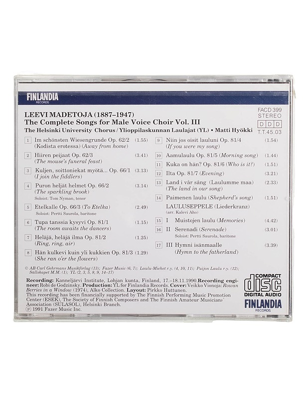 Leevi Madetoja: The Complete Songs for Male Voice Choir Vol. III - CD - CD-levyt - 10105464660 - 1
