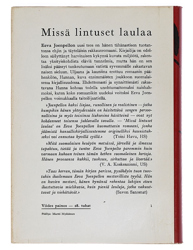 MIssä lintuset laulaa - Eeva joenpelto - Romaanit ja novellit - 10105464672 - 1
