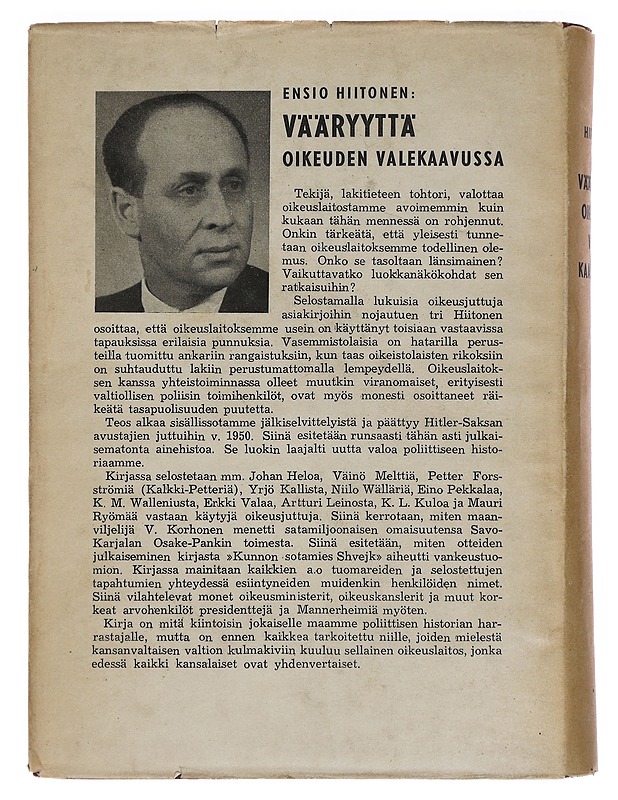 Vääryyttä oikeuden valekaavussa - Ensio Hiitonen - Historiakirjat - 10105465627 - 1