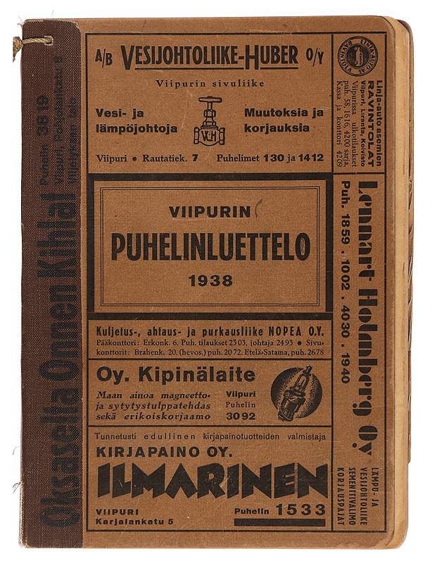 Viipurin puhelinluettelo 1938 - Historiakirjat - 10105465682 - 0