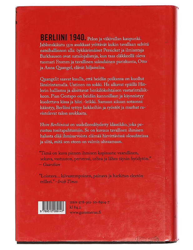 Yksin Berliinissä - Fallada, Hans - Elämäkerrat ja muistelmat - 10105465882 - 1