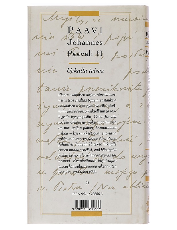 Uskalla toivoa - Johannes Paavali II, paavi - Elämäkerrat ja muistelmat - 10105466040 - 1